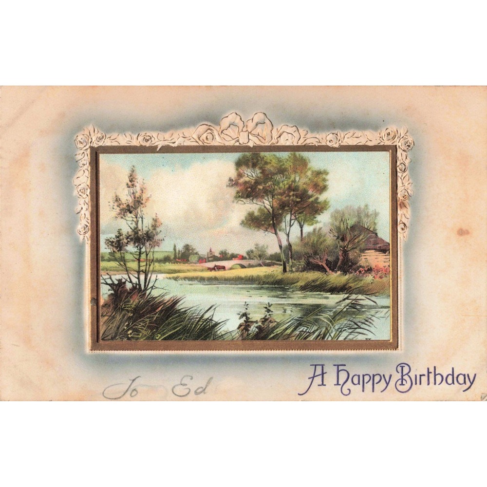 Antique Meissner & Buch Iris-Serie 1634 Birthday Postcard Landscape Germany VG- - Picture 1 of 2